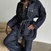 Women's Clothing Retro Indigo Blue Denim Jacket With Waist Cinching Belt Loose Long Sleeve Casual Fashion For Spring_ecoleips.com