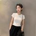 Cotton White Round Neck Short-sleeved T-shirt Women's Summer 2025 New Slim-fitting High-waisted Short Small Front Shoulder Top_ecoleips.com