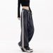 Plus-size Vintage Straight Drawstring Jeans Women, Spring/summer, Loose Fit, Dark Wash, Striped Wide-leg Pants For_ecoleips.com