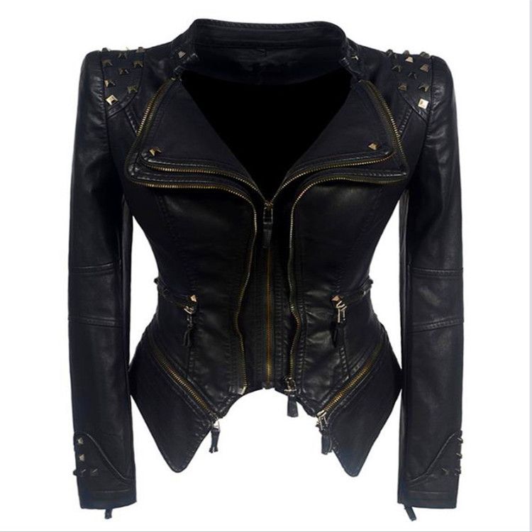 K Tailcoat Slim Fit Waist PU Versatile Jacket Motorcycle Suit Multi-color Rivet Leather Jacket_ecoleips.com