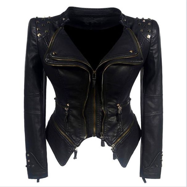 K Tailcoat Slim Fit Waist PU Versatile Jacket Motorcycle Suit Multi-color Rivet Leather Jacket_ecoleips.com
