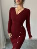 K Dress With Waist Cinching, Mid Length, Hip Hugging Design, And A Tight Knit Dress With A Base Underneath_ecoleips.com