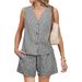 Cross-border European And American Two-Piece Vacation Outfit Short Set Plaid Vest Summer New Women's Clothing_ecoleips.com