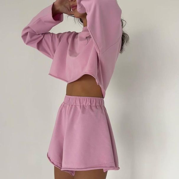 Women's Clothing Casual Loose Sports Suits For Women Long Sleeved Sweatshirt Tops Shorts Two Piece Home Clothes For Women_ecoleips.com