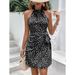 2025 European And American Cross-border Women's Summer Fashion Halter Neck Zipper Sleeveless Floral Pleated Dress_ecoleips.com