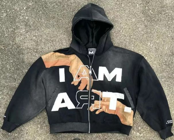 Europea Ad America Retro Sweatshirt Shi Loose TAM ART Niche Pullover Shirt Outerwear Cool Short Hooded Y2K Top For_ecoleips.com