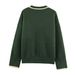 Vintage Versatile Contrasting Color Edge Dark Green Knitted Sweater_ecoleips.com