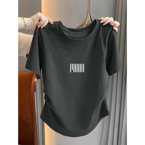 Women's 100% Cotton Short Sleeve T-Shirt – Slim Fit With Waist Ruffles & Structured Shoulder_ecoleips.com