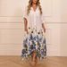 Women's Clothing Positioning Printed Short Sleeved Long Irregular Shirt Dress_ecoleips.com