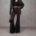 Aria Basics New European American Cross-border High-waisted Sexy Black Lace Bell-bottom Pants For Women, Slim-fit And Flattering,_ecoleips.com