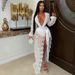 Women's Sexy Lace Mesh Dress Deep V-Neck High Slit Elegant Alluring Party Wear_ecoleips.com