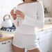 Pink European And American Jacquard Knitted Long Sleeve Shorts Pajama Set Summer New Cross-Border Trade Home Wear_ecoleips.com