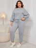 "Plus Size Off Shoulder Loose Pants Suit For Women - Casual Long Sleeve Two-Piece Set In Black, Greyish, Violet (XL-4XL)"_ecoleips.com