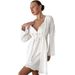 White Cotton Camisole Nightdress Long Sleeve Tie Nightgown Pajamas Two-Piece Set European And American Autumn New_ecoleips.com