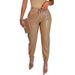 Women's Pu Leather Casual Pants With Drawstring Waist & Side Pockets - Slim Fit High Waist Wide Leg Trousers In Black, Khaki, Red, Blue (S-xxxl)_ecoleips.com