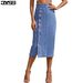 Large Size Women's Straight Breasted Half Length A-Line Skirt with Slit Denim Long Skirt European And American Style Summer Fashion Spot 30291 & Archer0603_ecoleips.com