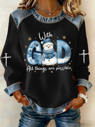 Women's Oversized 3D Print Waffle-Knit Long Sleeve T-Shirt Streetwear Top Retro Loose Fit for Travel Casual 5 Colors_ecoleips.com