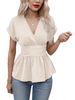 Hot Sale V-Neck Waist Solid Color Ragged Sleeves Skirt Pleated_ecoleips.com