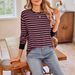 Women's Clothing Autumn And Winter New Striped Contrast Color Round Neck Long Sleeve Loose T Shirt Top_ecoleips.com