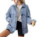Trendy Oversized Denim Jacket For Women - Classic Polo Collar With Functional Pockets (Light Blue/Navy/Black/Charcoal/White, S-2XL)_ecoleips.com