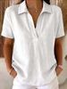 European And American Women's Summer Cotton Linen Solid Color Casual Shirt Short Sleeve Loose Top_ecoleips.com