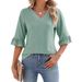 Women’S Floral Cutout Bell Sleeve Blouse – Breathable Polyester V-Neck Top, Boho Chic Loose Fit Tunic (Yellow/Red/Leopard Print, Sizes S-Xxxl)_ecoleips.com