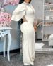 Women's Clothing Classic Solid Color Asymmetrical Collar Button Jumpsuit Casual Hollow Out Wide Leg Pants Women's Romper_ecoleips.com