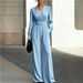 Women's Slim Fit V Neck Jumpsuit Solid Color Wide Leg Fall Winter Irregular Waist Jumpsuits And Rompers_ecoleips.com