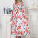 Bohemian Women's Long Sleeve Maxi Dress Floral Print V-Neck High Waist A-Line Casual Flowy Dress_ecoleips.com