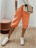 Women's Cotton Linen Casual Pants With Elastic Waist And Pockets Five Point Trousers_ecoleips.com