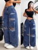 European And American Cross-border Foreign Trade Ripped Jeans, Washed High-waisted Straight-leg Versatile Slim-fit Denim_ecoleips.com