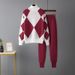 Women's Casual Fashion Knitted Two-Piece Suit Reducing Age Long Sleeved Pants High Looking Temperament_ecoleips.com