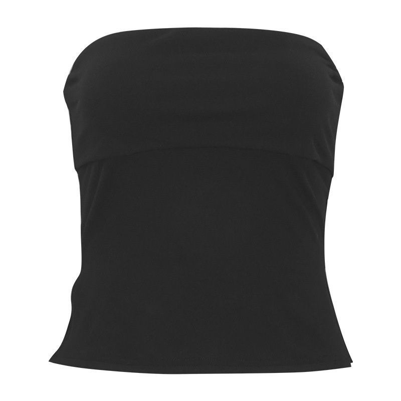 W224TP European And American Hot Girl 2025 Spring New Solid Color Sleeveless Sexy Tube Slim Fit Slit Women's Tank Top_ecoleips.com