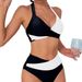 Women's Clothing Bikini Colorblock Halter Neck High Waist Bikini Split Swimsuit 2 Piece Set_ecoleips.com