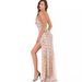 Elegant V-Neck Backless Slit Long Dress With Gold Sequin Embellishments - Sexy Evening Gown For Women, Clubwear, Party Dress, Summer Formal Dress_ecoleips.com