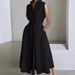 European And American Cross-Border 2024 Summer New Commuter Fashion Solid Color V-Neck Women's Button Big Hem Dress_ecoleips.com