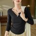 2025 #High Quality # Modal Cotton Button Half Open Collar T-Shirt For Women's Long Sleeve 2025 Autumn New Collection Interior_ecoleips.com