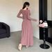 AD996 French V-neck Knitted Women, Autumn Winter 2026 New Style, Elegant, Slim-fit, Pure And Sexy Long Dress For Women_ecoleips.com