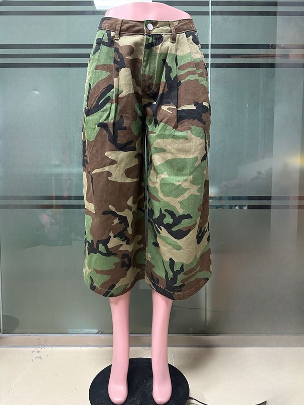 K European And American Style New Women's Clothing Street Trendy Fashion Casual Camouflage Workwear Style Loose Wide Leg Pants_ecoleips.com