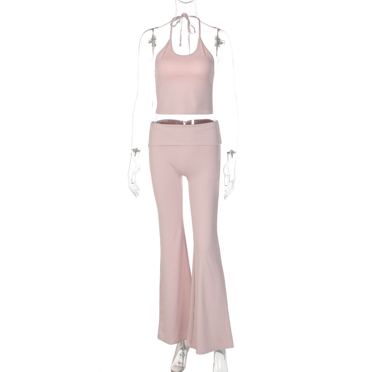 2026 Spring New Sexy Cropped Halter Neck Tank Top Slim High-Waisted Flared Pants Women's Set Wholesale_ecoleips.com