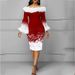 Women's Clothing Elegant Christmas-Themed Dress With Faux Fur Trim & Bell Sleeves – Festive Snowflake & Tree Patterns, High Waist, Bodycon Fit_ecoleips.com