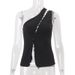 Cross-Border Women's 2025 Summer New Fashion Design Sense Asymmetrical Neck Hook Button Ins Style Hot Girl_ecoleips.com