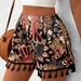 Women's Clothing Ready Stock Spring And Summer Fashion New Size Ladies Printed Casual Shorts With Lace Edges_ecoleips.com