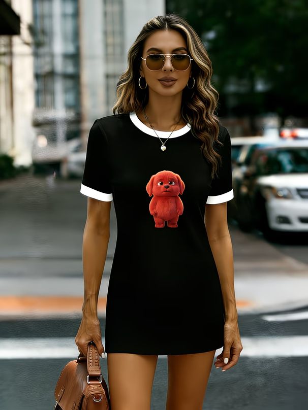 Cross-border Foreign Trade Summer New Red Dog Casual Fashion Slim-fit Bodycon Dress 012 Print_ecoleips.com