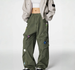 American Military Green Embroidered Work Pants For Men And Women, Pleated Multi Pocket Loose Casual Straight Leg Couple_ecoleips.com