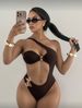 Women's Clothing One Piece Strapless Bikini Solid Color Sexy Backless Swimsuit Clothing_ecoleips.com