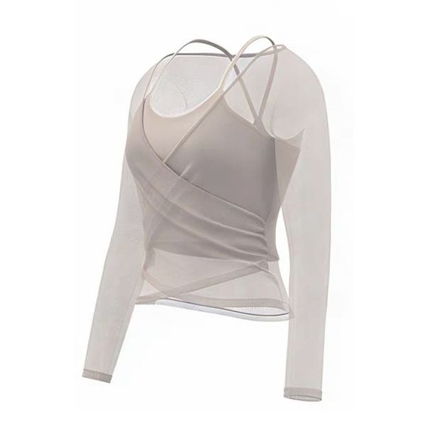 Women's Quick Drying Long Sleeve Pilates Yoga Sports Two Piece Set Top Gym Running Training Wear_ecoleips.com