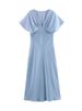 HH Women Elegant Solid Satin Dress Sexy V Neck Short Sleeve Midi Dress 2025 New Fashion Summer Lady Holidays Party Dress_ecoleips.com