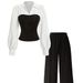 Women's Clothing Casual Striped Lounge Set – Slimming Two-Piece Outfit, Long Sleeve Top & Pants, Polyester Comfort, Black/Maroon/Coffee, S-XXL_ecoleips.com