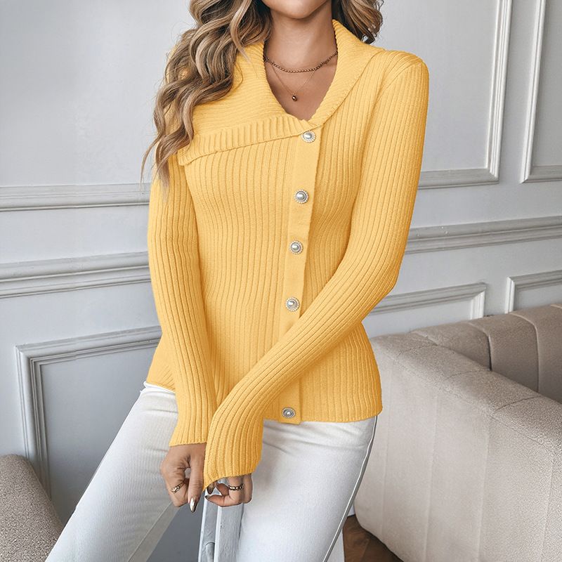 "The Rebel Pearl Sweater: Viscose V-Neck With Asymmetric Pearl Accents – Streetwise & Sculpted (S-L, Sunbeam Yellow)_ecoleips.com